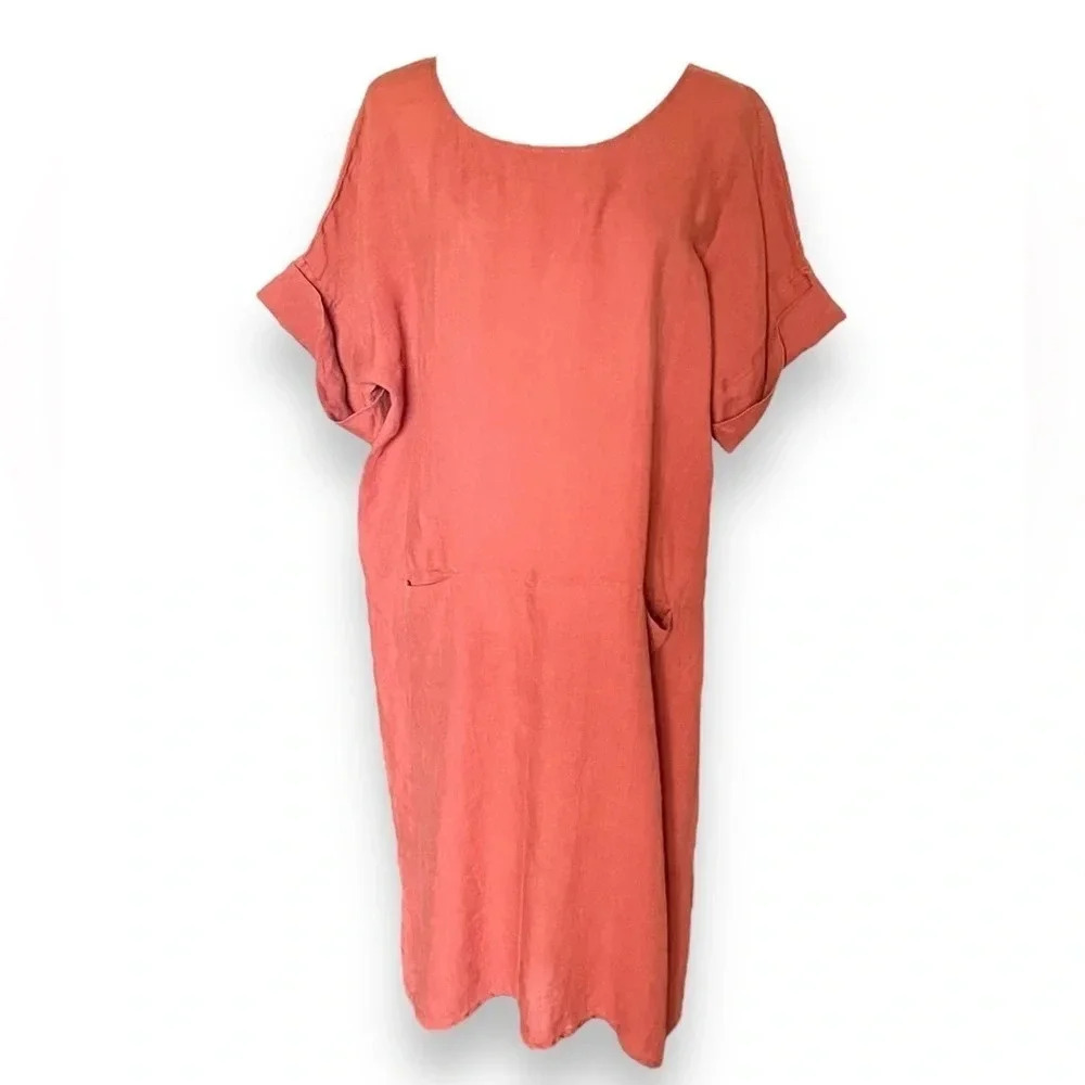 The Shanty Corporation Linen Lagenlook Rust Midi Dress Size S/M NWOT